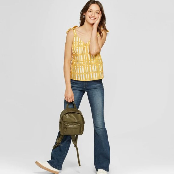 UNIVERSAL THREAD Cotton Yellow Plaid Tie Tank Top szL - Picture 5 of 13